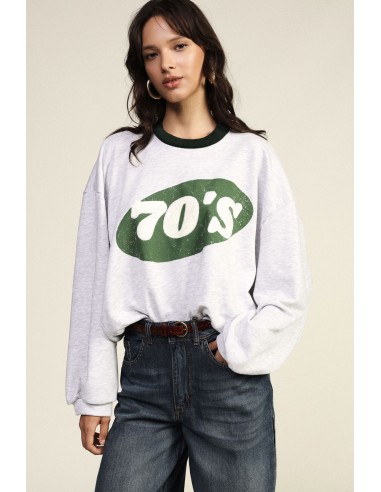 Sweat-shirt à col rond avec imprimé 70's et bas asymétrique Dixie