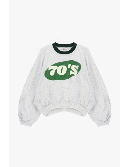 Sweat-shirt à col rond avec imprimé 70's et bas asymétrique Dixie