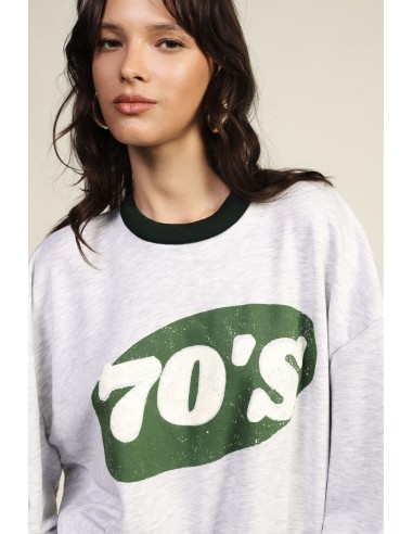 Sweat-shirt à col rond avec imprimé 70's et bas asymétrique Dixie