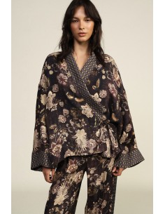 Manteau court à motif floral avec ceinture Dixie