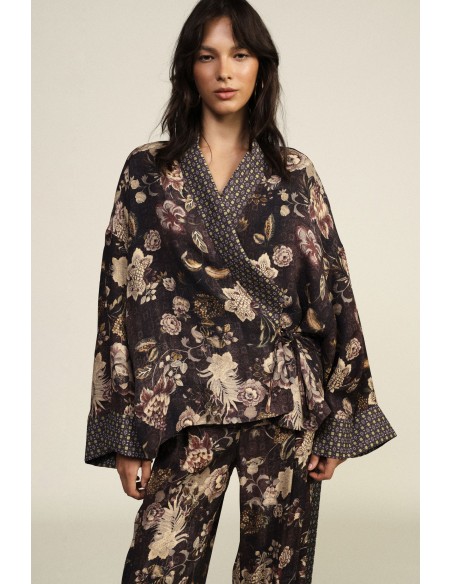 Manteau court à motif floral avec ceinture Dixie