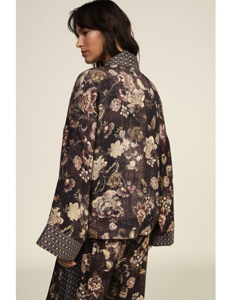 Manteau court à motif floral avec ceinture Dixie