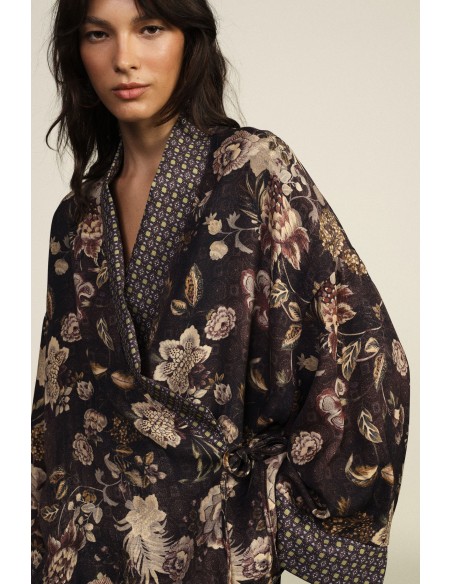 Korte jas met bloemenprint en ceintuur Dixie