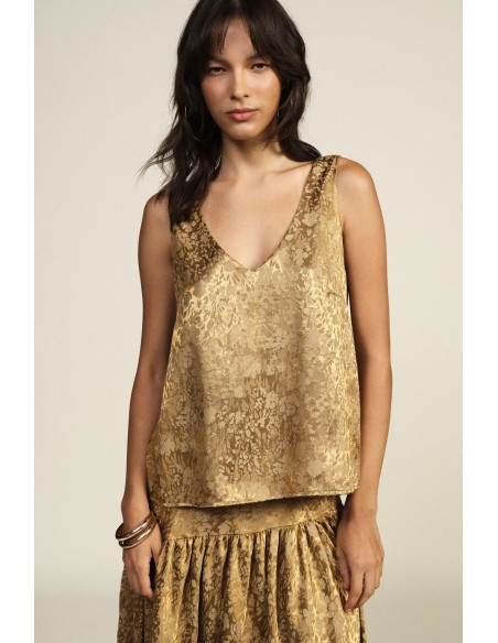 Top ample jacquard fleuri à décolleté profond Dixie