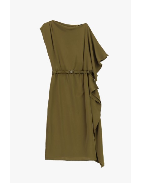 Asymmetrische midi-jurk met ceintuur en volant Dixie