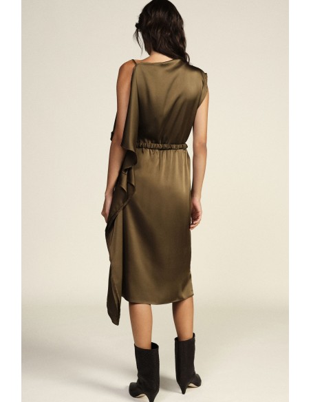 Asymmetrische midi-jurk met ceintuur en volant Dixie