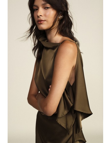 Robe midi asymétrique avec ceinture et volant Dixie