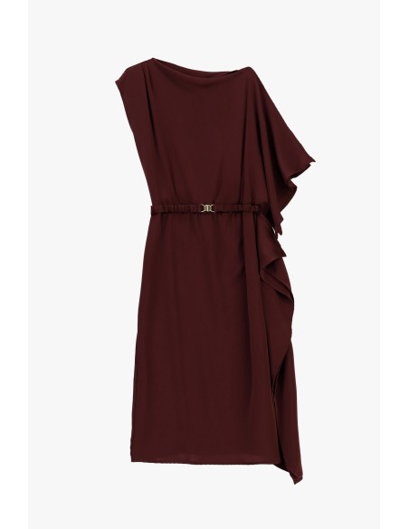 Robe midi asymétrique avec ceinture et volant Dixie