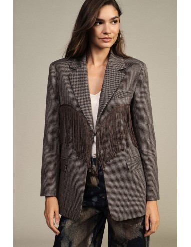 Blazer à carreaux avec franges décoratives et poches Dixie