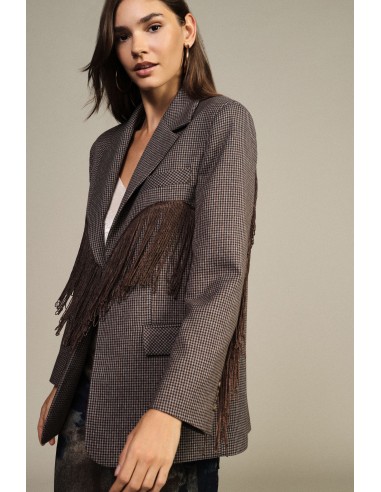 Blazer à carreaux avec franges décoratives et poches Dixie