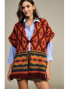 Poncho fantaisie géométrique à franges Dixie