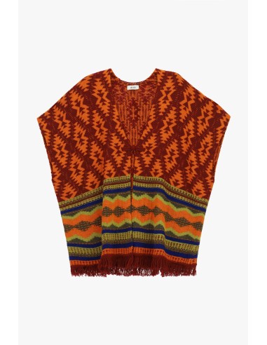 Poncho fantaisie géométrique à franges Dixie