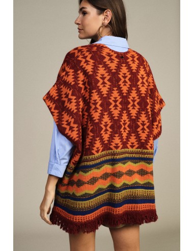 Dixie Geometrische Fantasieponcho met franjes