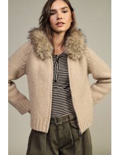 Cardigan zippé à capuche bordée de fourrure Dixie