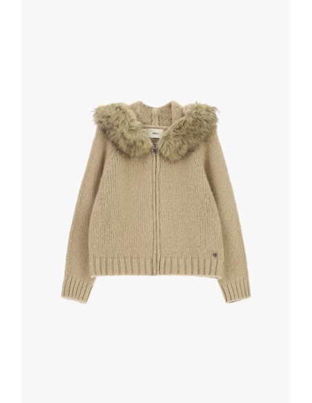 Cardigan zippé à capuche bordée de fourrure Dixie