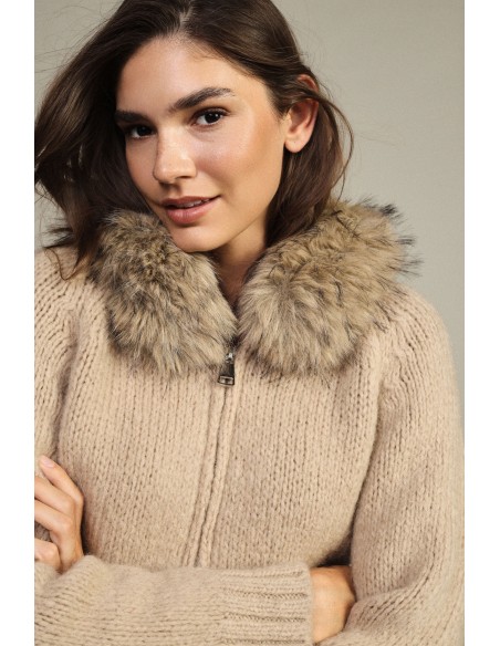 Dixie vest met rits en capuchon met bontrand