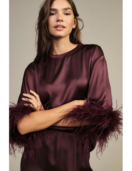 Pull ample à manches trois quarts et plumes Dixie