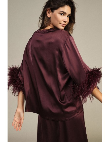 Pull ample à manches trois quarts et plumes Dixie