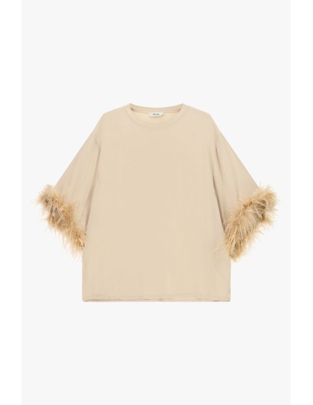 Pull ample à manches trois quarts et plumes Dixie