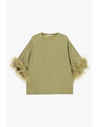 Pull ample à manches trois quarts et plumes Dixie