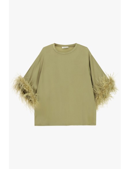 Pull ample à manches trois quarts et plumes Dixie