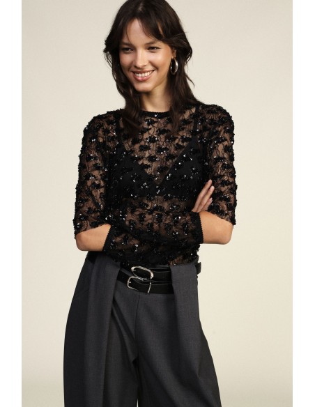 Getextureerde cropped top met afneembare mouwen Dixie