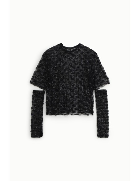 Getextureerde cropped top met afneembare mouwen Dixie