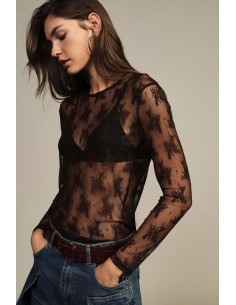 T-shirt transparent à manches longues avec motif floral Dixie