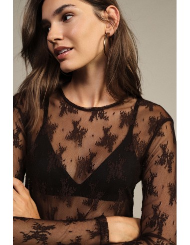 T-shirt transparent à manches longues avec motif floral Dixie