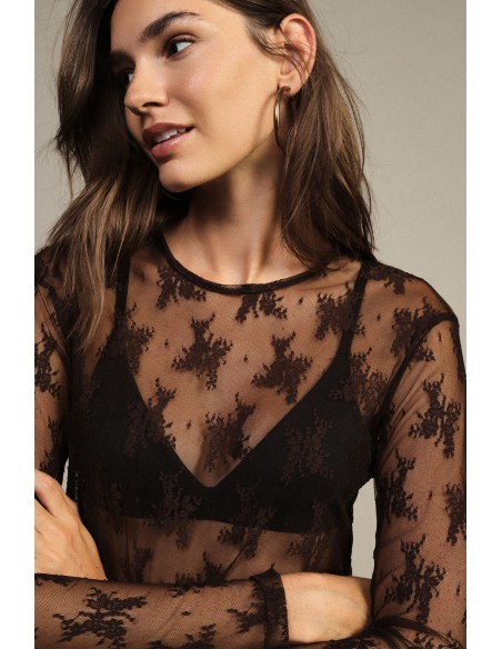 T-shirt transparent à manches longues avec motif floral Dixie