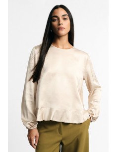 Blouse à col rond avec volant et manches longues, s’il vous plaît