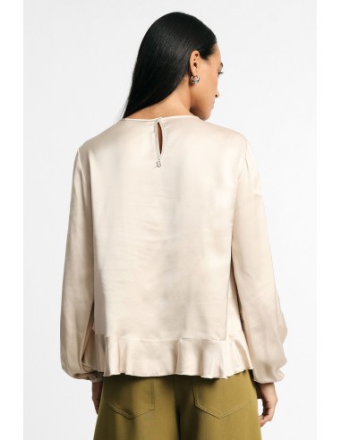 Blouse à col rond avec volant et manches longues, s’il vous plaît