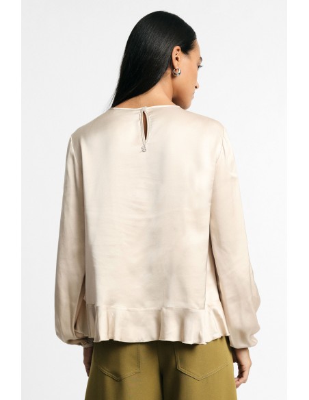 Blouse à col rond avec volant et manches longues, s’il vous plaît