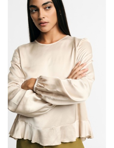 Ronde hals blouse met ruches en lange mouwen, alstublieft