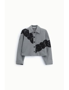 Veste-chemise courte avec empiècements en dentelleVeuillez 2