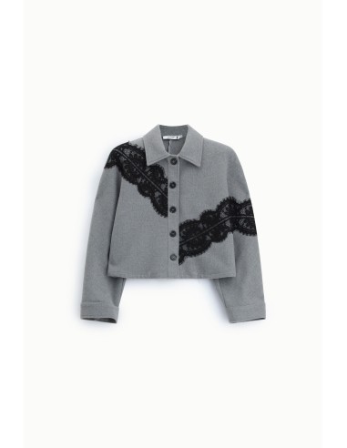 Veste-chemise courte avec empiècements en dentelleVeuillez
