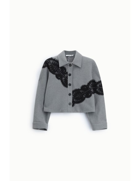 Veste-chemise courte avec empiècements en dentelleVeuillez