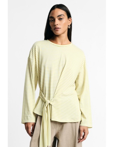 T-shirt à rayures avec nœud latéral et manches longues Please