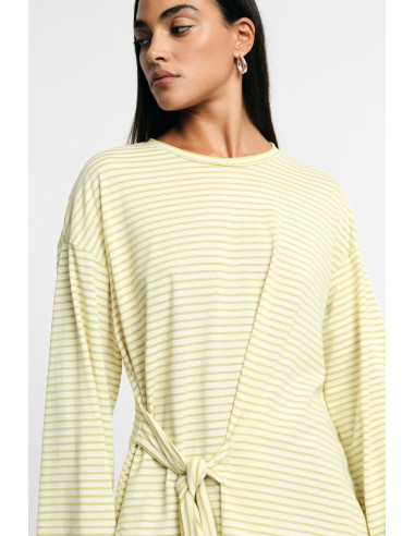 T-shirt à rayures avec nœud latéral et manches longues Please
