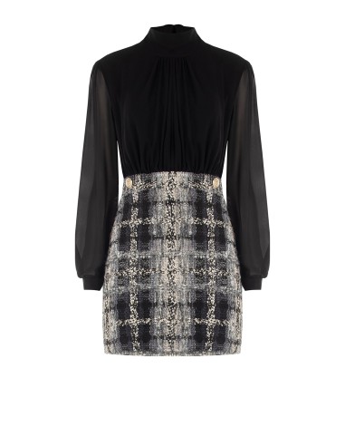 Robe courte effet 2 pièces avec top en georgette et jupe en tweed bouclé avec lurex Rinascimento