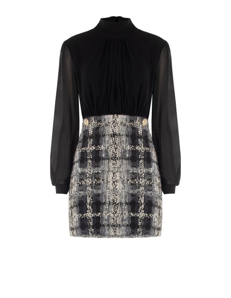 Robe courte effet 2 pièces avec top en georgette et jupe en tweed bouclé avec lurex Rinascimento