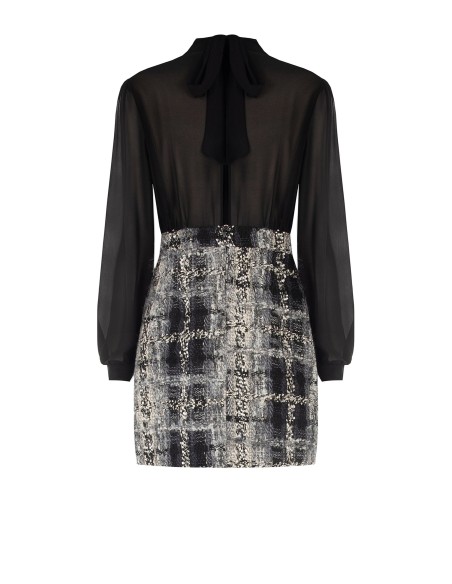 Robe courte effet 2 pièces avec top en georgette et jupe en tweed bouclé avec lurex Rinascimento