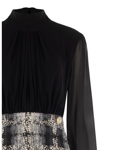Robe courte effet 2 pièces avec top en georgette et jupe en tweed bouclé avec lurex Rinascimento