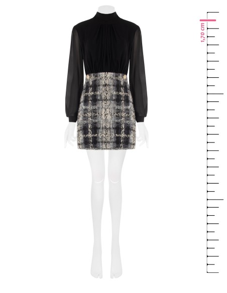 Robe courte effet 2 pièces avec top en georgette et jupe en tweed bouclé avec lurex Rinascimento