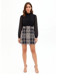 Robe courte effet 2 pièces avec top en georgette et jupe en tweed bouclé avec lurex Rinascimento