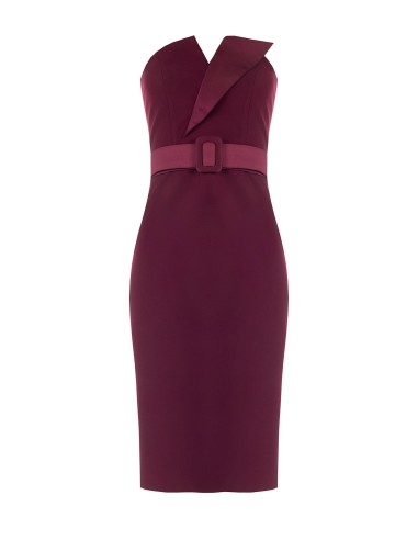 Robe fourreau en tissu technique avec revers en satin et ceinture rigide assortie Rinascimento