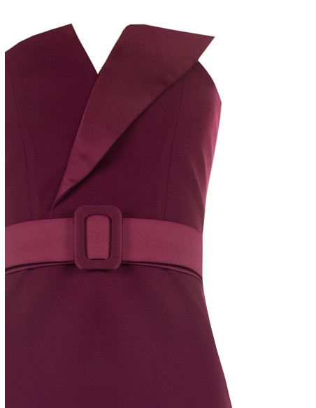Robe fourreau en tissu technique avec revers en satin et ceinture rigide assortie Rinascimento