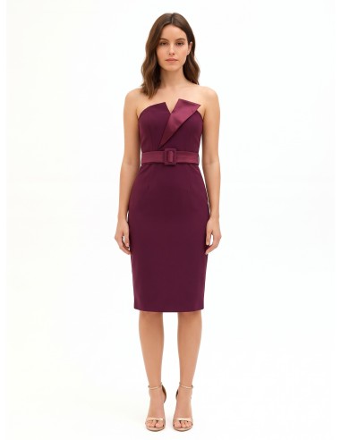 Robe fourreau en tissu technique avec revers en satin et ceinture rigide assortie Rinascimento