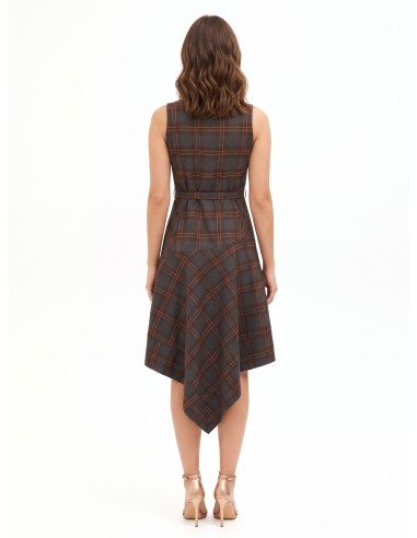 Robe midi à carreaux en polyviscose avec bas en pointe et ceinture rigide assortie Rinascimento