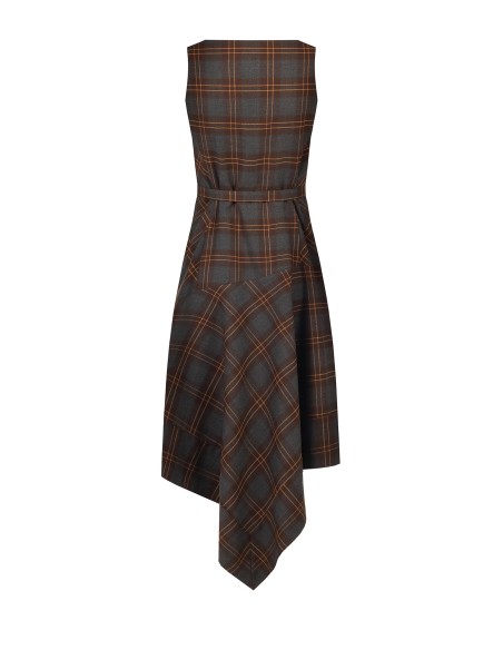 Robe midi à carreaux en polyviscose avec bas en pointe et ceinture rigide assortie Rinascimento